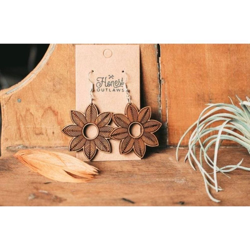 Hoop Boho Flower Dangle Earrings